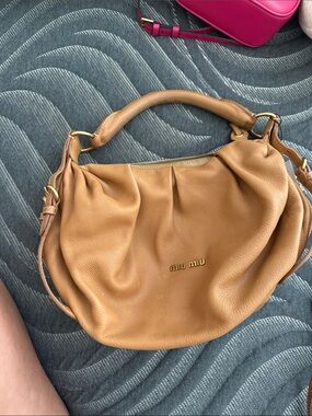 Miu Miu Cognac Leather Shoulder Hobo Bag